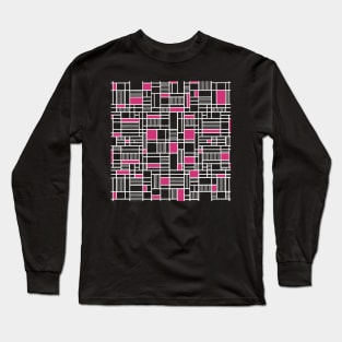 Map Lines Pink on Black Long Sleeve T-Shirt